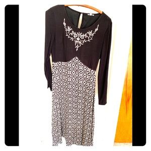 Satin Black floral pattern dress